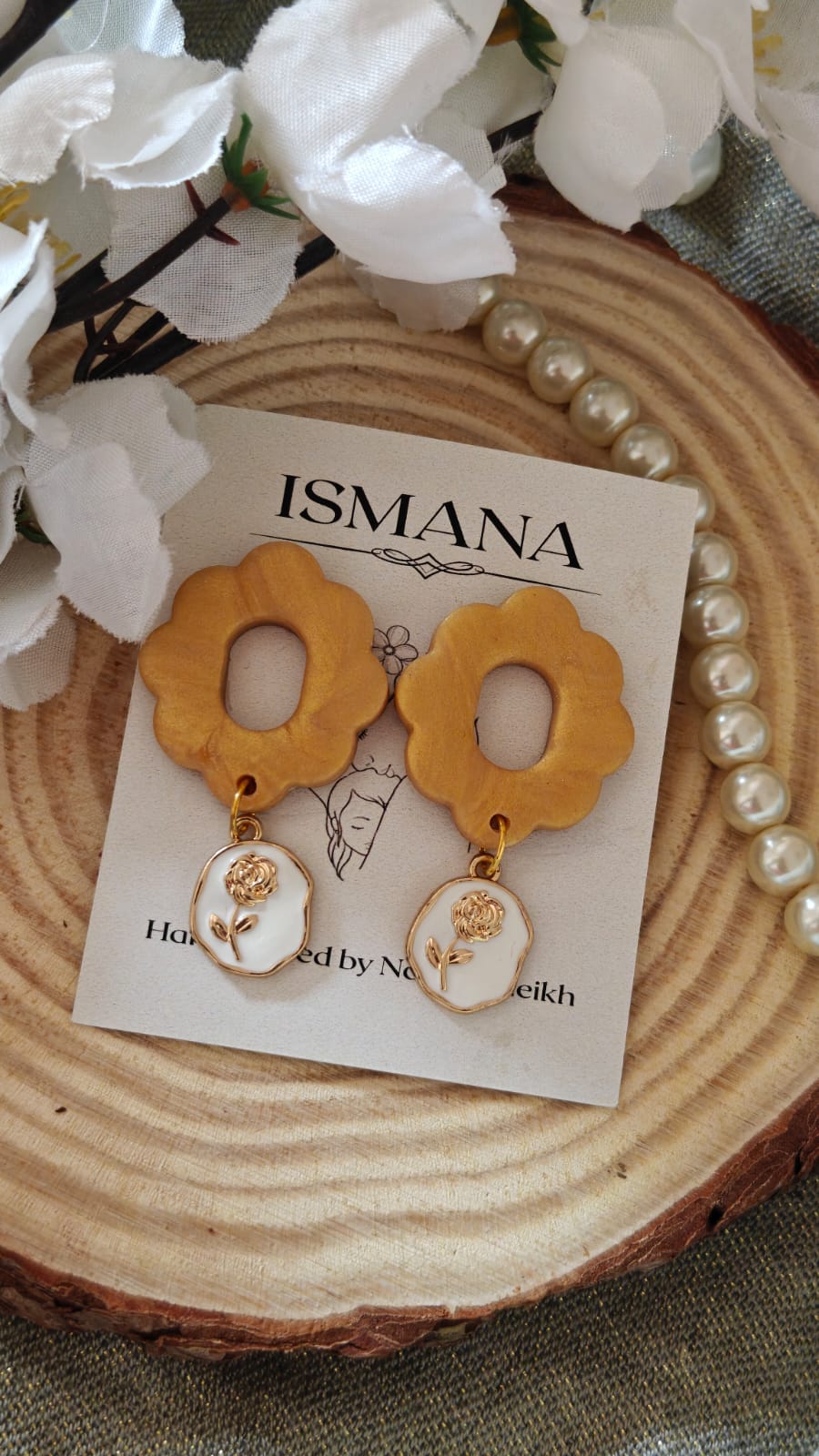 The "Rosa" Scalloped Gold & Enamel Dangles