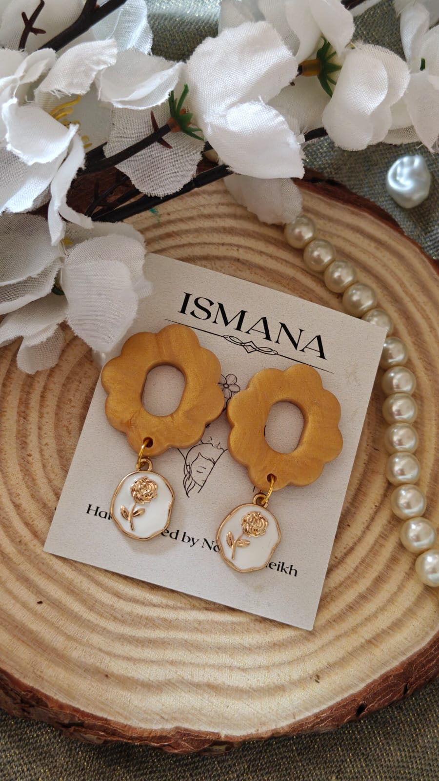 The "Rosa" Scalloped Gold & Enamel Dangles