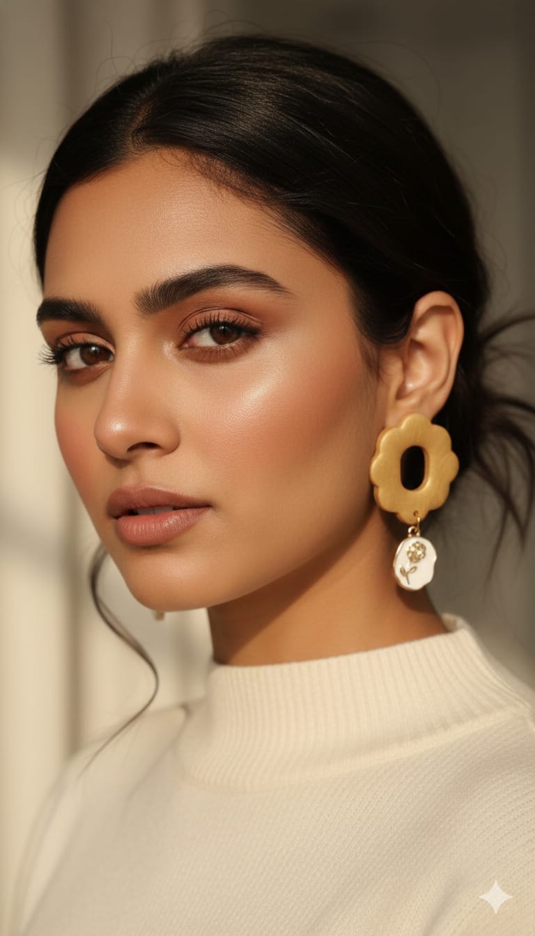 The "Rosa" Scalloped Gold & Enamel Dangles