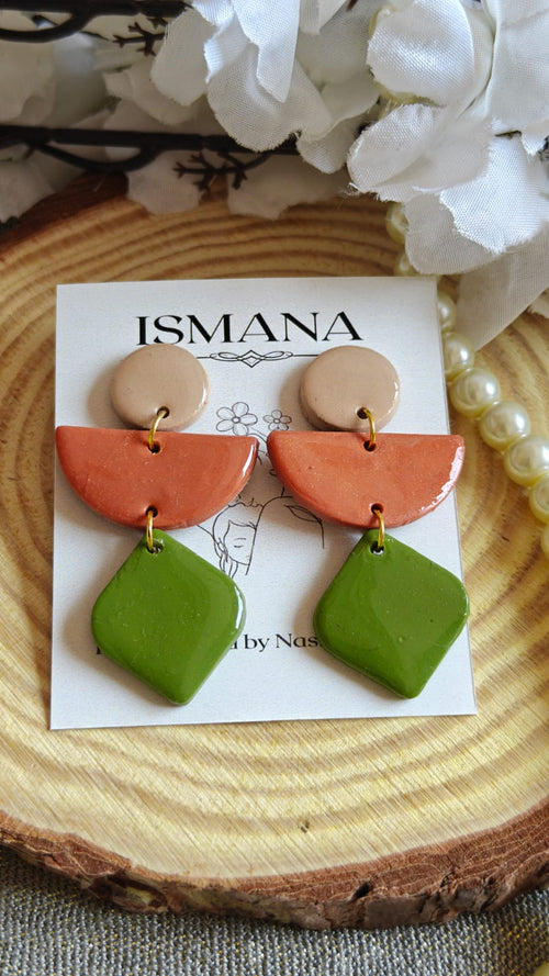 Geometric Terracotta and Moss Dangles