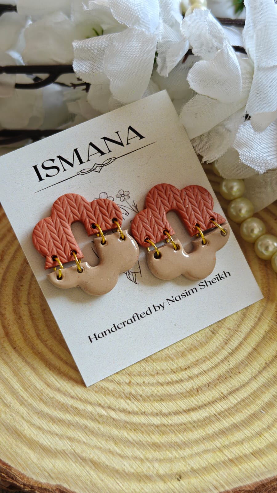 Textural "knit"Cloud Hoops in Beige