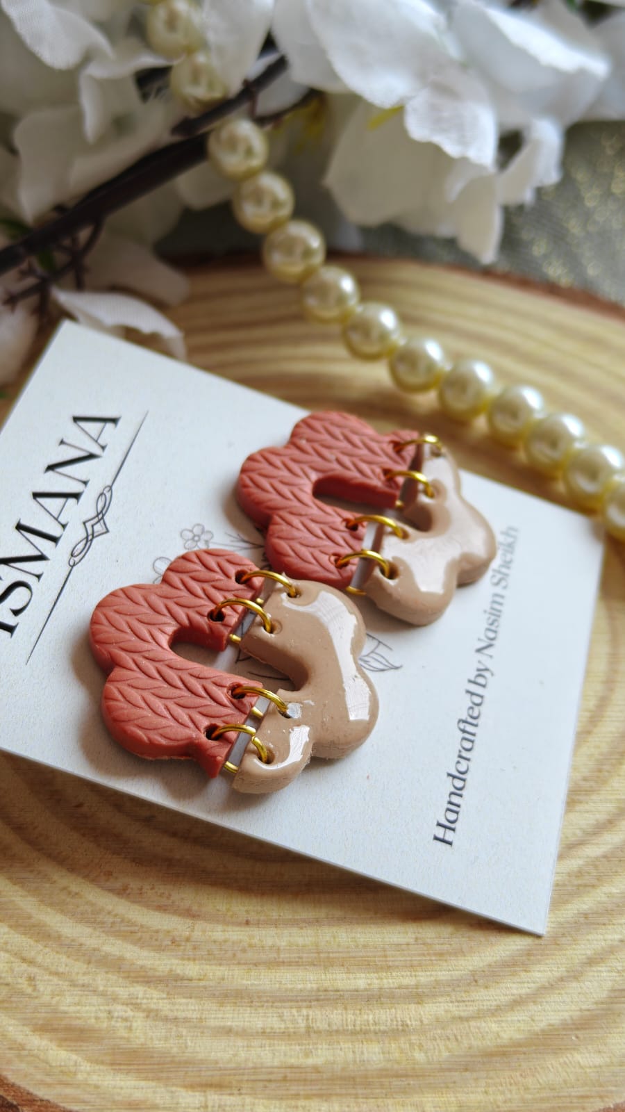 Textural "knit"Cloud Hoops in Beige