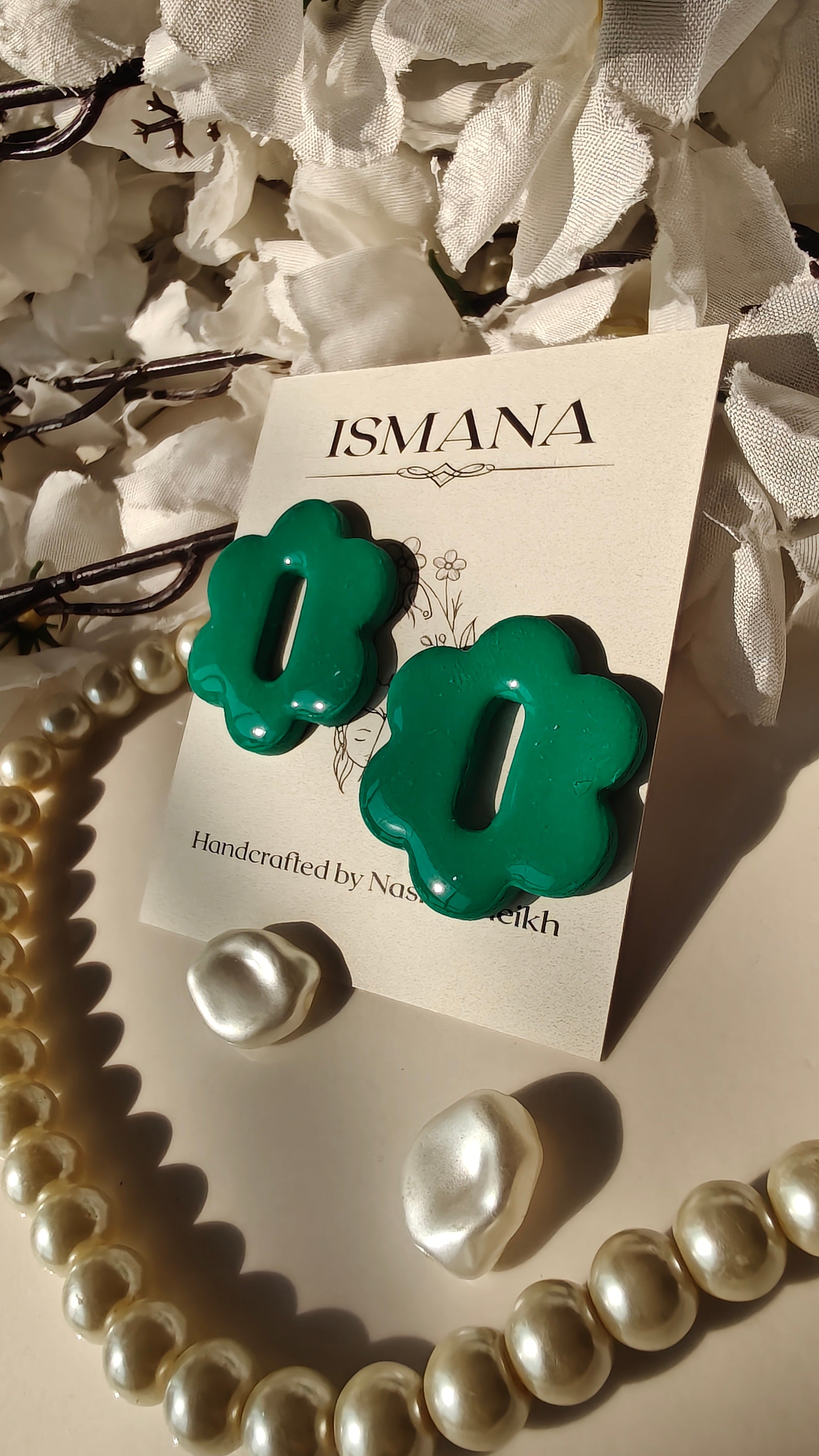 Emerald Groove Flower Studs